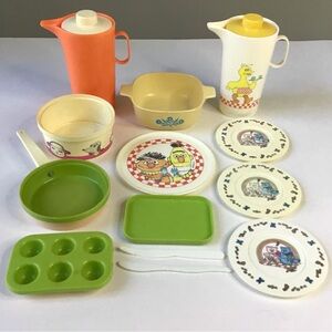 Vintage Chilton Toy Dishes Pans Sesame Street Lambchop Bears Pretend Play 15 Pcs